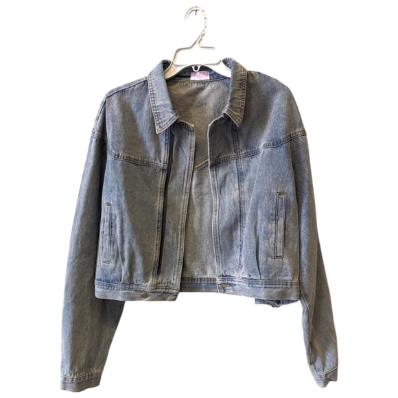 Pink Lily Vintage Denim Jacket One of a kind Sz Medium Meto inspired crop - Picture 6 of 10